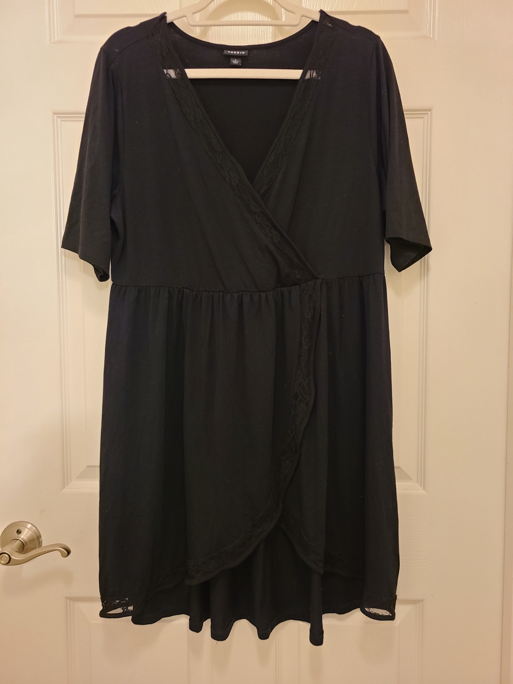 torrid Black Wrap-Front Midi Dress with Lace Trim